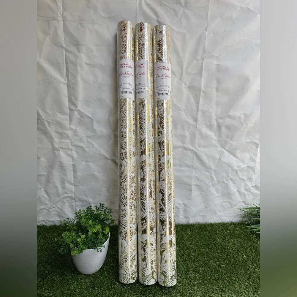 PUNCH STUDIO Christmas Gift Wrap Paper Roll Lot of 3 New Gold and White 30 X 10
